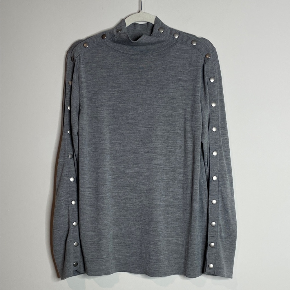 Akris Punto | Women’s Gray Mock Neck Sweater 100% Virgin Wool Size 12